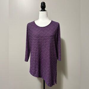 Chico's Textured Knit Asymmetrical Hem 3/4 Sleeve Purple Top